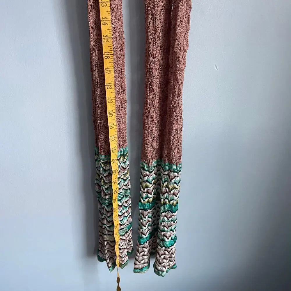 Missoni Knit Brown Teal Chevron Silk Blend Old Money Scarf